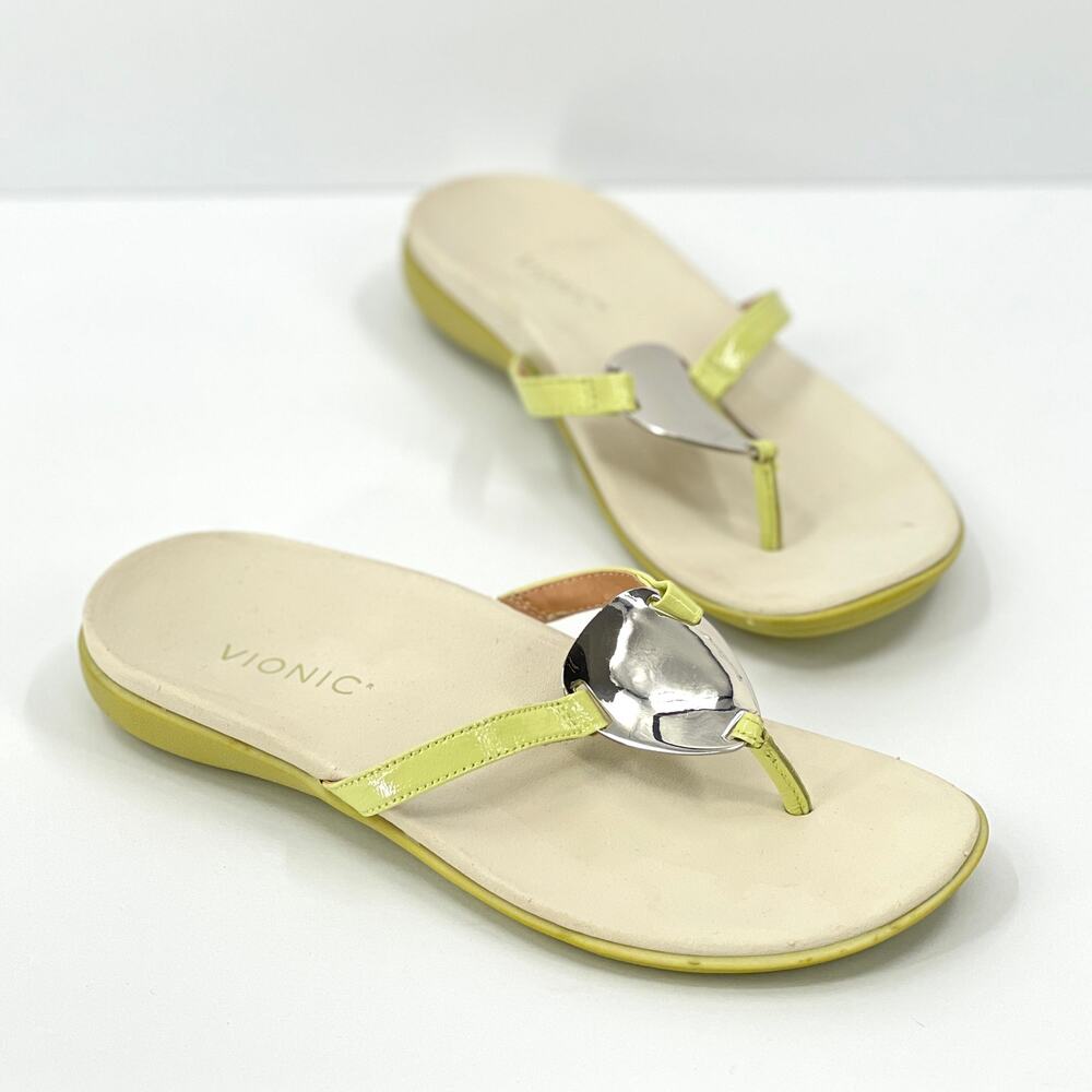 VIONIC Raysa Sandals Womens 7 Green Leather Thong Toe Post Supportive Comfort - Picture 3 of 13